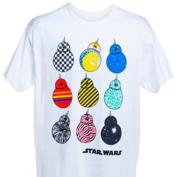 STAR WARS Mens T-Shirt‎ SZ M White BB8 Retro Multicolored Skywalker Short Sleeve - Picture 1 of 6